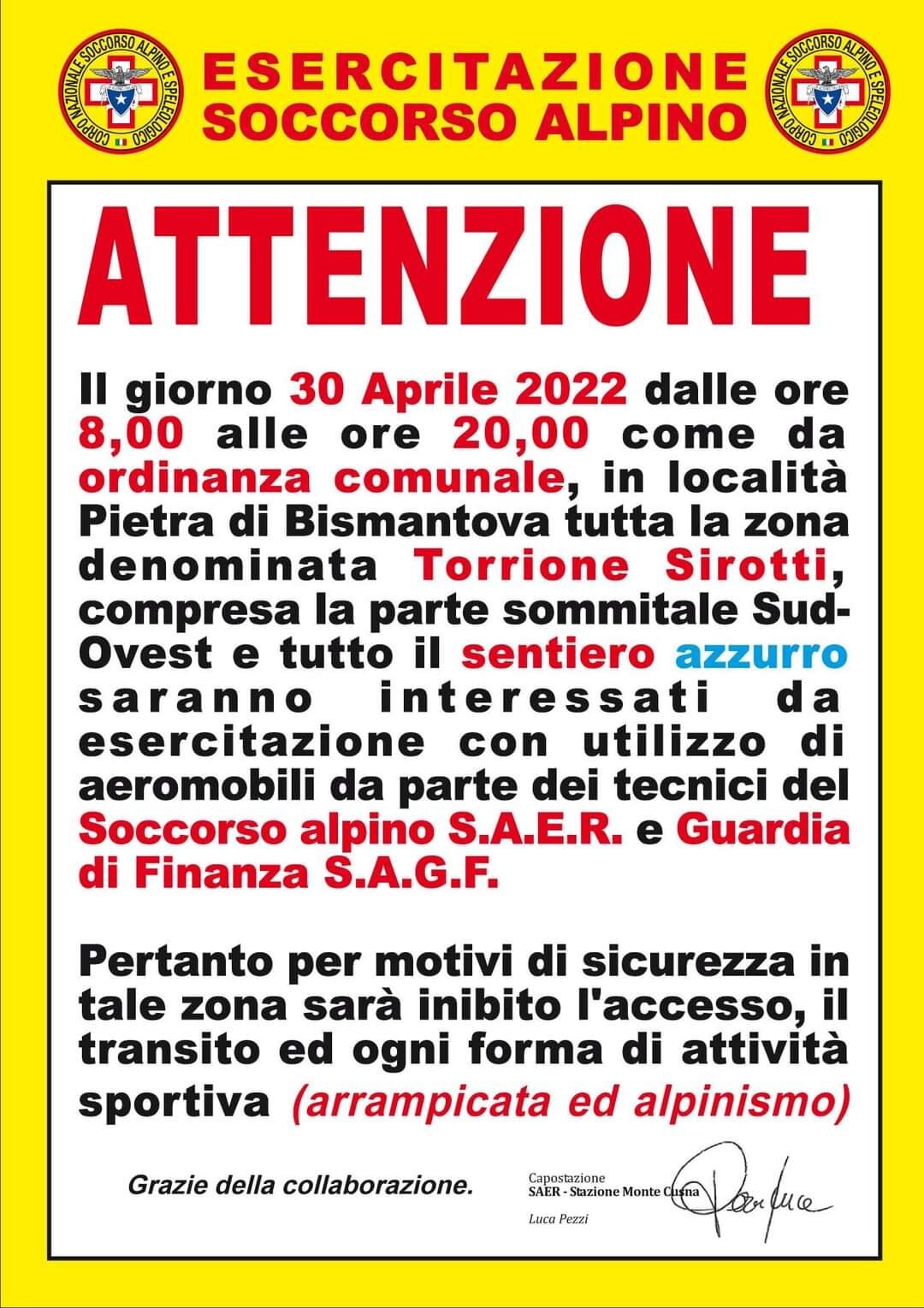ATTENZIONE! 30 aprile 2022 ESERCITAZIONE SAER-SAGF Pietra di Bismantova (RE).