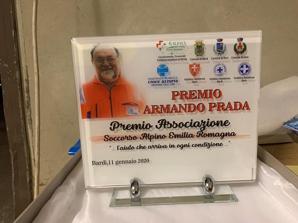 11 gennaio 2020. Bardi (PR). Premio Armando Prada al Soccorso Alpino Emilia Romagna per "L'aiuto che arriva in ogni condizione".