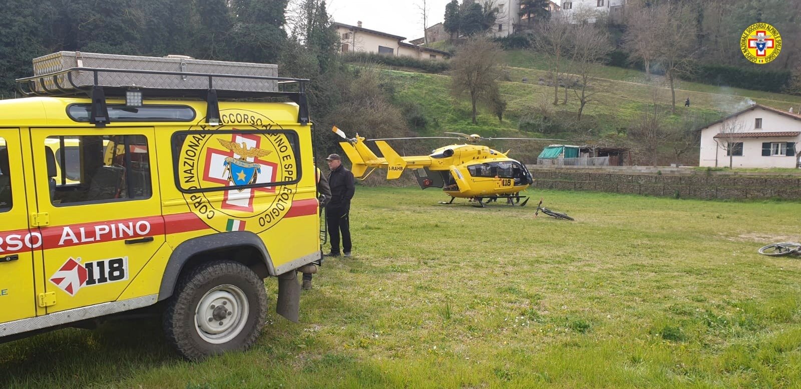 29 febbraio 2020. Sarsina - Mercato saraceno (FC). Cade dalla Mountain bike durante escursione. Intervento dell'elisoccorso e Soccorso Alpino.