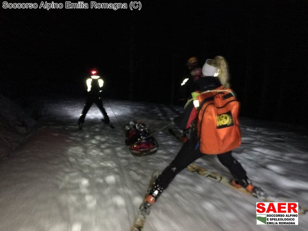 14 gennaio 2018 - Piancancelli, Campigna Santa Sofia (FC), soccorsa escursionista caduta con gli sci durante escursione.