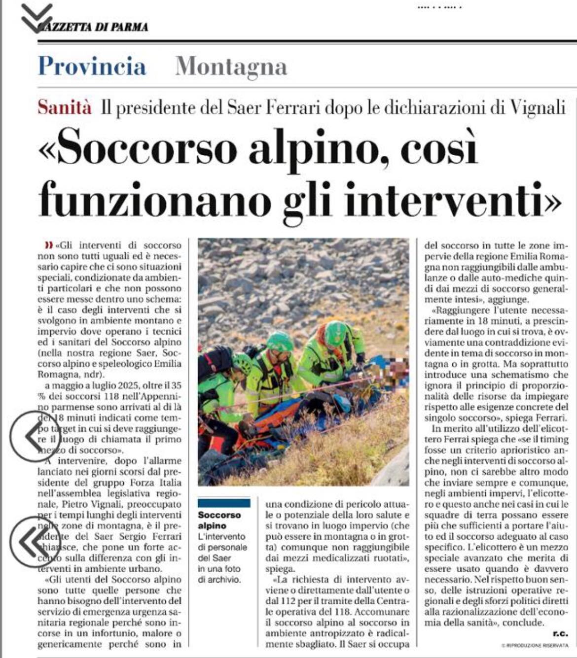 Interventi di Soccorso Alpino, intervista al Presidente della Regione Emilia Romagna.