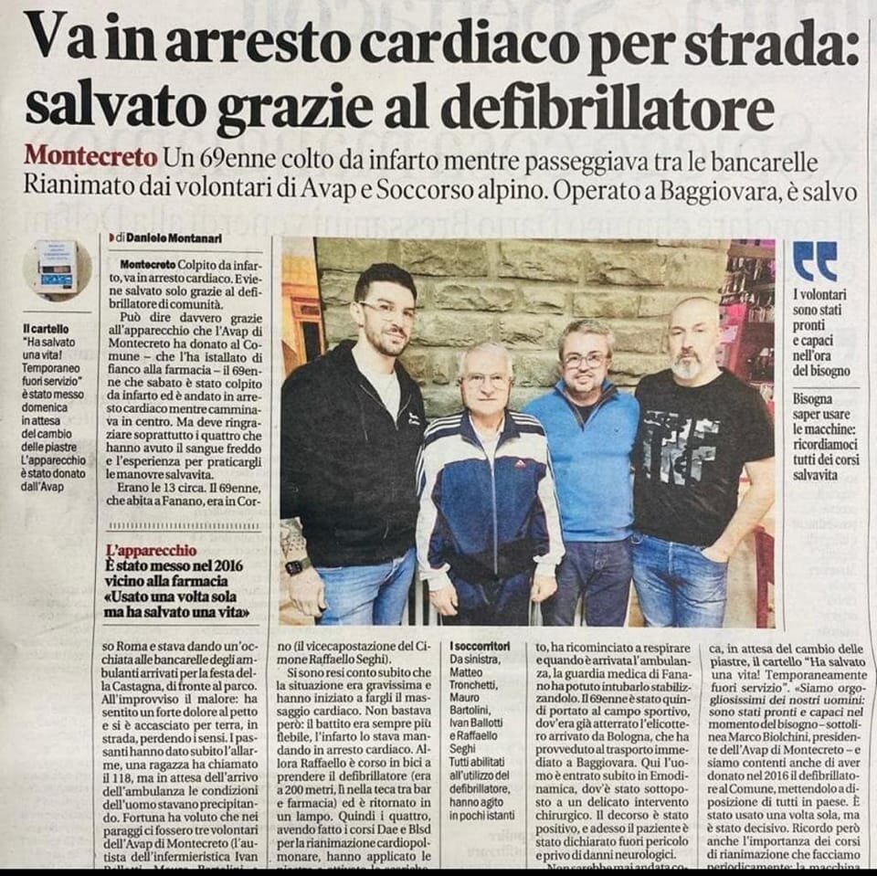 29 ottobre 2022. Montecreto (MO). Colpito da arresto cardiaco e rianimato.
