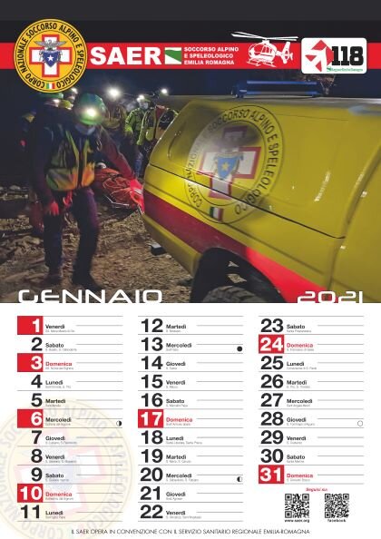 Pubblicato il CALENDARIO 2021 del Soccorso Alpino e Speleologico Emilia Romagna.