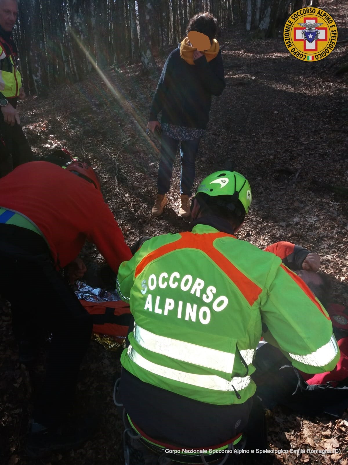 15 febbraio 2020. Prati della Burraia, Santa Sofia (FC). Cade durante escursione, interviene il Soccorso Alpino.