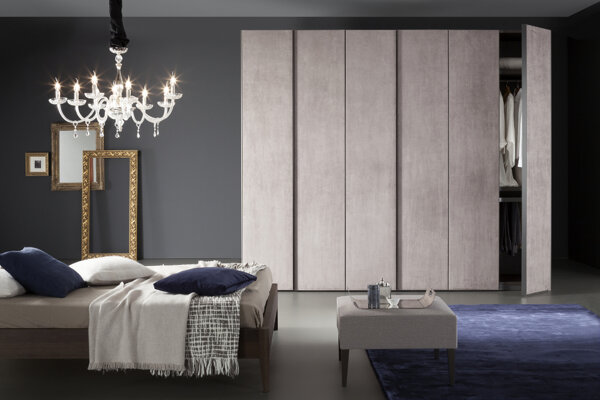 armadio Rossetto armadio anta battente - tessuto nabuk ecru - profili bruniti