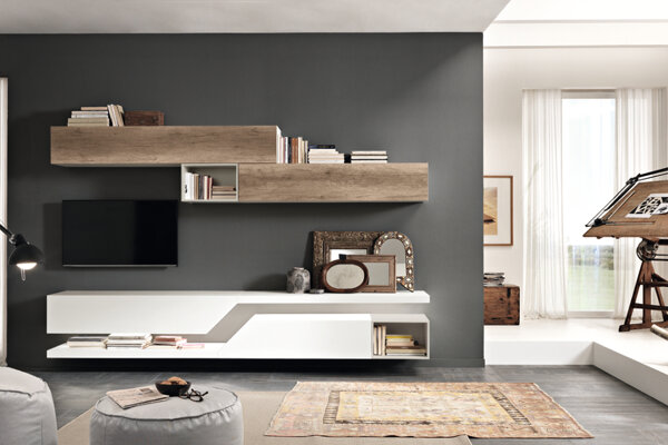 soggiorno Spar soggiorno moderno finitura frassino - bianco quercia laccato cenere