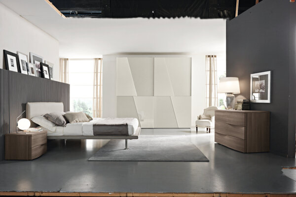 camera Spar camera matrimoniale moderna - armadio anta scorrevole colore bianco panna crema - comò linee curve