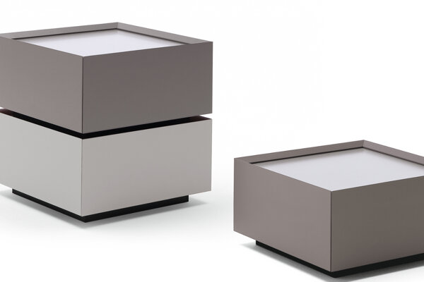 comodino Rossetto comodino impilabile - colore tortora e grigio cenere - rovere - top in vetro laccato