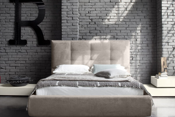 letto Rossetto letto matrimoniale contenitore - capitonné - tessuto nabuk colore tortora