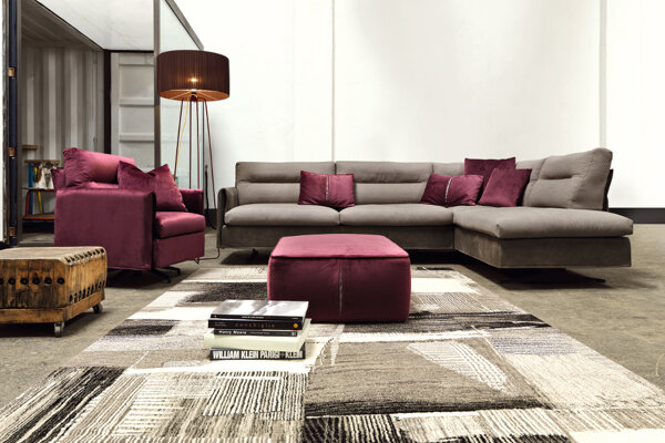 divano Rosini divano moderno - in tessuto sfoderabile - con poltrona girevole e penisola