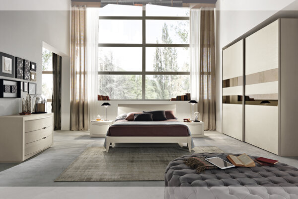 camera Spar camera matrimoniale moderna - armadio anta scorrevole - comò con linee curve