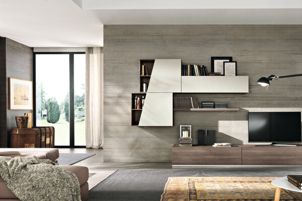 soggiorno Spar soggiorno moderno finitura olmo medio laccato cenere