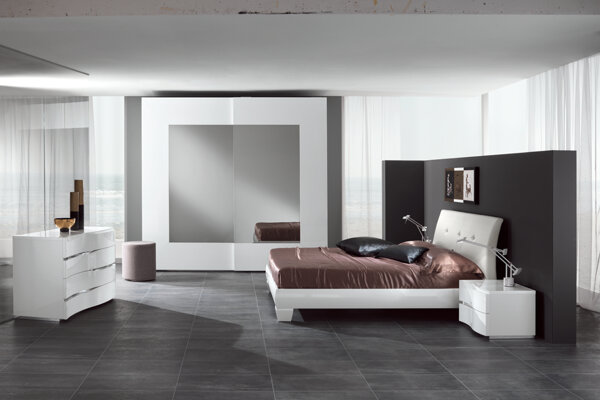 camera Spar camera matrimoniale moderna - armadio anta scorrevole specchio e cornice bianca - comò linee curve