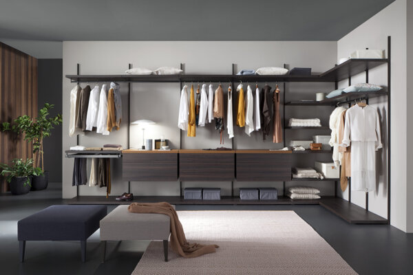 cabina armadio Rossetto cabina armadio in rovere materico - con rivestimento top in cuoio marrone