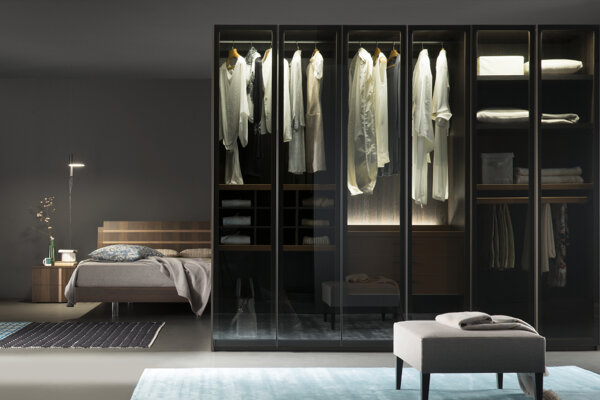 armadio Rossetto armadio anta battente in vetro fumé trasparente antracite - legno rovere