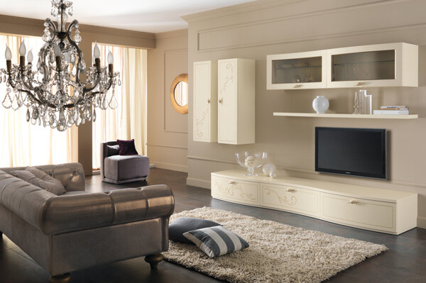 soggiorno Spar soggiorno moderno colore bianco panna - stile Liberty - con ante curve ed elementi sospesi