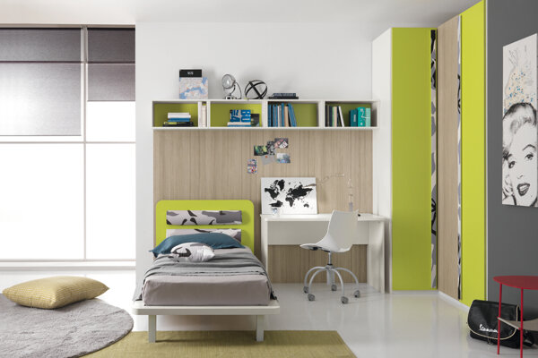 cameretta Spar cameretta moderna per bambini / ragazzi - bianco e verde - armadio anta battente cabina angolare