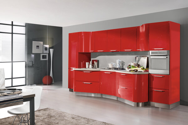 cucina Spar cucina moderna lineare - colore rosso lucido - con cestoni ad estrazione totale