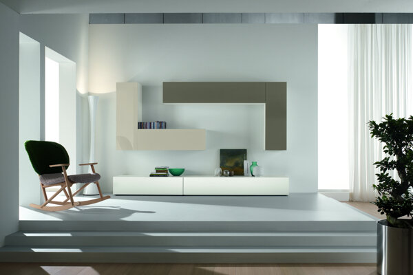 soggiorno Spar soggiorno moderno bianco frassino visone tortora lucido - con elementi sospesi