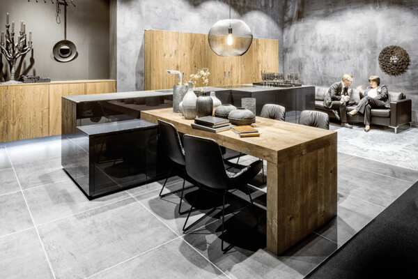 cucina Nolte cucina moderna - con penisola - colore blu laccato e rovere