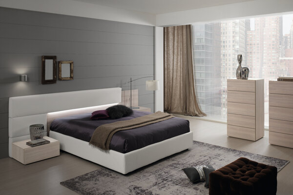 camera Spar camera matrimoniale moderna - colori bianco e corda - con cassettiera settimanale 