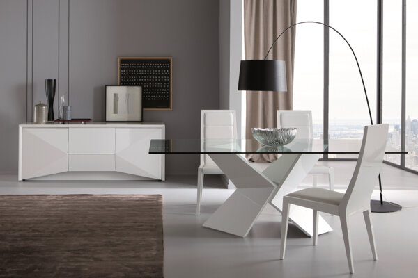 soggiorno Rossetto soggiorno moderno colore bianco laccato - madia - tavolo da pranzo con piano in vetro 
