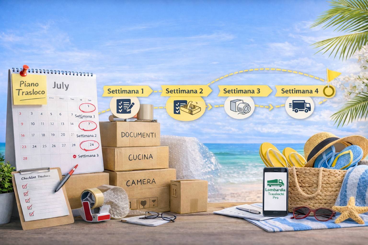 Trasloco pre-estate: timeline realistica (4 settimane) per arrivare pronti