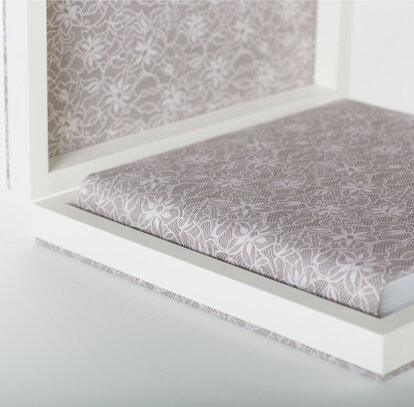 Album libro e cofanetto Copertina in tessuto di cotone, cofanetto in legno e cotone