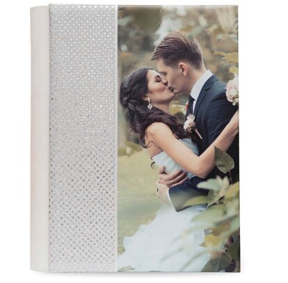 wedding album Tessuto paillettes con tela personalizzata e fasci in raso. Retro in camoscina