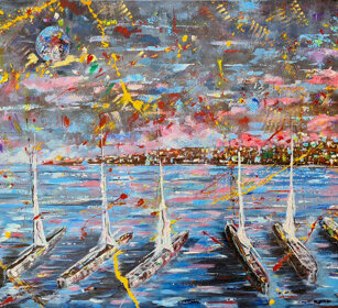 Porto Marina di Ragusa anno 2023 acr. su tela cm 70x120