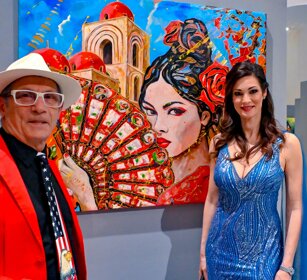 con il mio dipinto Spanish eyes e l'attrice Manuela Arcuri