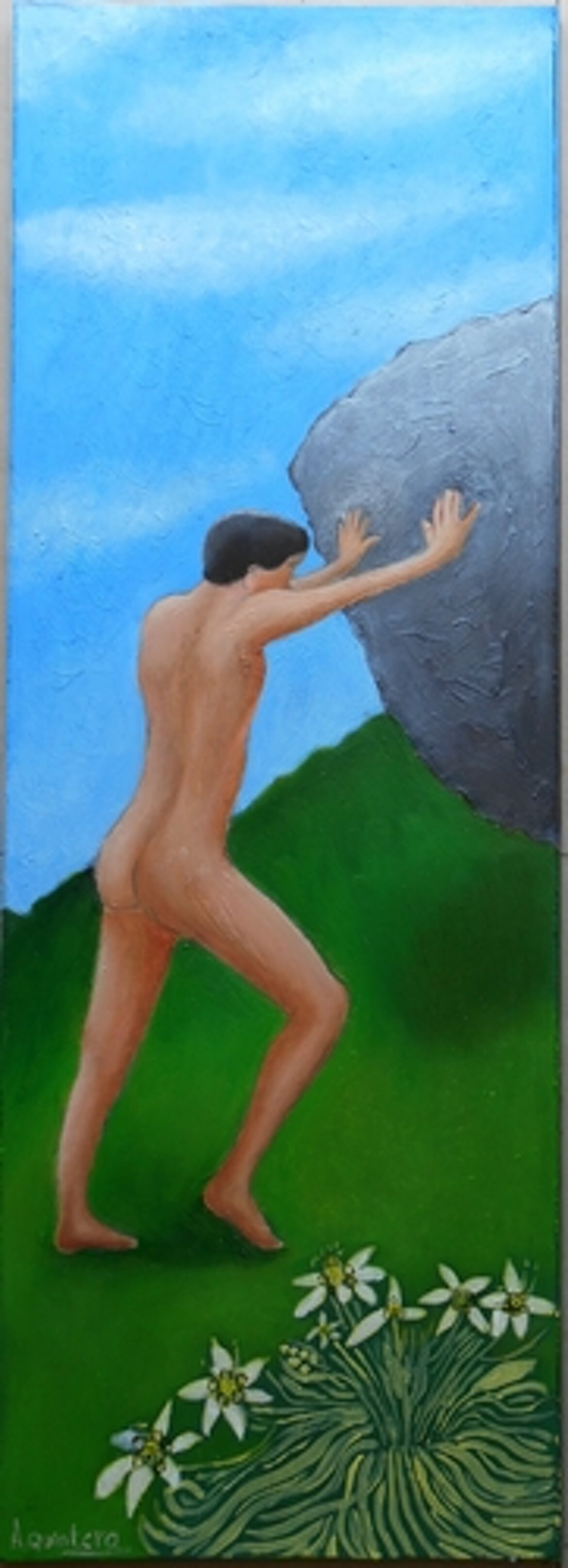 Oil on reconstructed wood, 22.4 � 62.8 cm, 2020