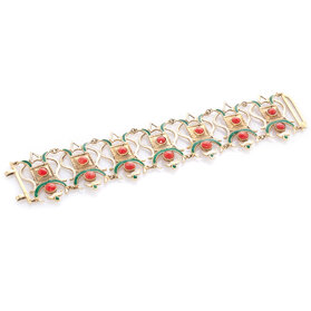 bracciale corallo Sciacca lavorato a barilotto e a goccia oro 14 kt e smalti colore bianco e verde
