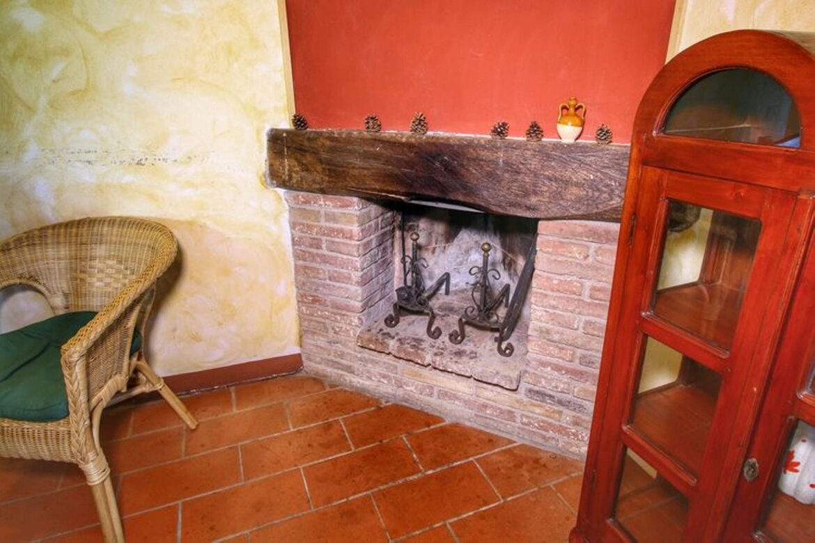 Soggiorno -camino appartamento Granaio