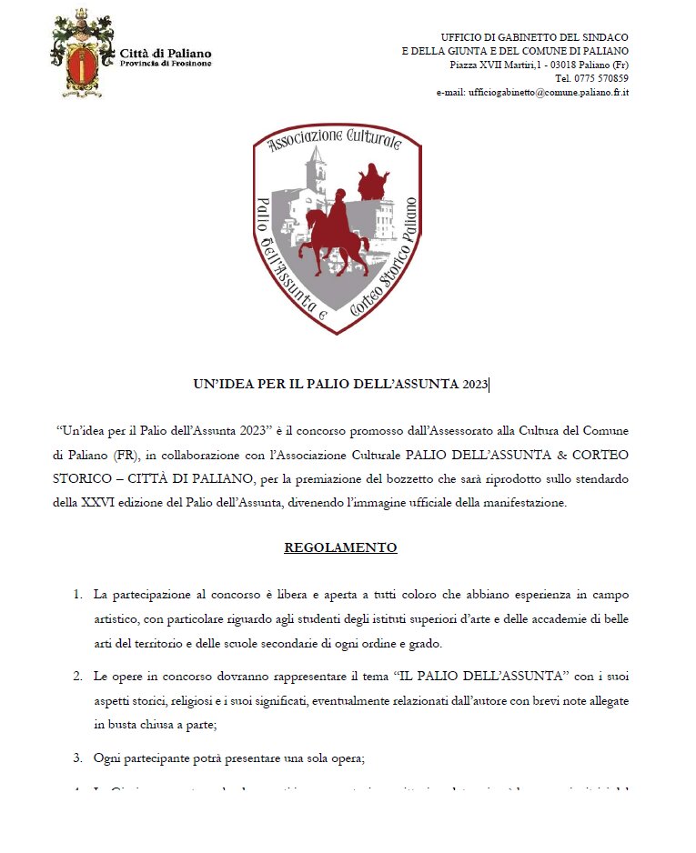 Pubblicato da parte dell'Ente Comunale il "Regolamento Bozzetto 2023"