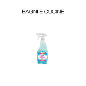 Detergente per bagni e cucine al cloro attivo e pronto all'uso. Detergente per bagni e cucine al cloro attivo e pronto all'uso.