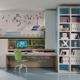 Composizione A4 Sistema ponte-soppalco con parti trasformabili per una maggior praticità d'uso in spazi ridotti