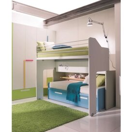 Composizione X21 Tutto in uno: le funzioni dello spazio ragazzi: il riposo-relax, lo studio, il gioco e il contenere.