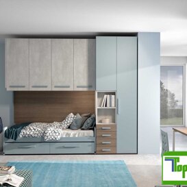 Soluzione A2 Configurazione Ponte con 4 moduli sospesi e doppia colonna con ante e modulo giorno e cassetti.