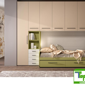 Composizione A3 Sistema ponte, 5 moduli 1 colonna, cassetti, giorno, letto contenitori estraibili, varie finiture