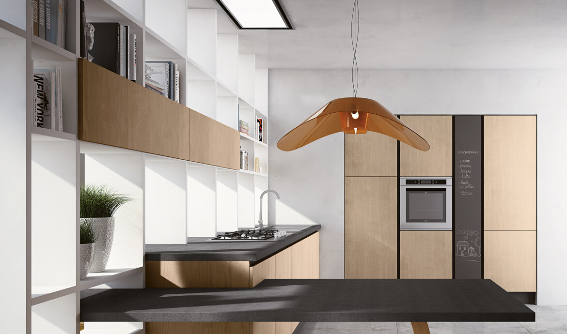 Sistemi banco breakfast penisola ed interparete living multitasking