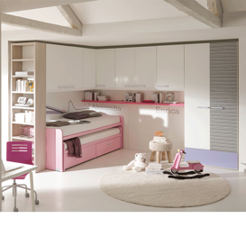 Composizione A1 Cameetta Ponte angolare, secondo letto estraibile integrato, alta componibilità, varie finiture.