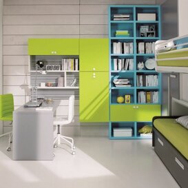 Collezione C5 Sistema a parete armadio+libreria+workstation, letti a soppalco ed estraibile +contenitore