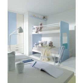 Composizione Z1 letto a castello Z1, armadio Sistema , scrittoio. Finiture: bianco, alabastro, turchese e larice