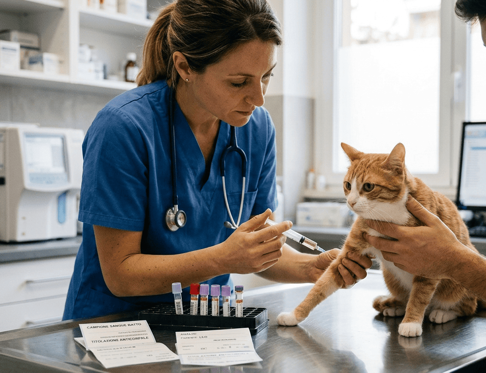 Prelievo per titolazione anticorpale nel gatto durante visita veterinaria a domicilio a Milano