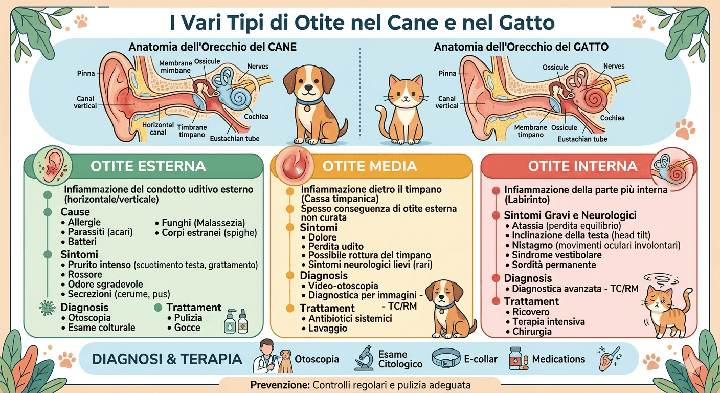 Veterinario controlla le orecchie di cane e gatto durante visita a domicilio per otite a Milano