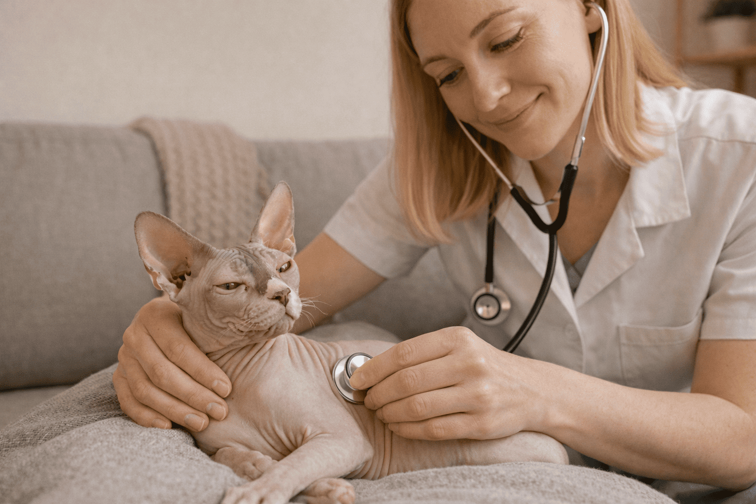 Gatto Sphynx visita veterinaria