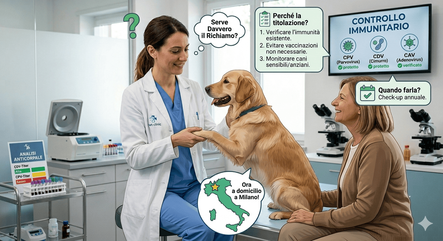 Prelievo per titolazione anticorpale nel cane durante visita veterinaria a domicilio a Milano