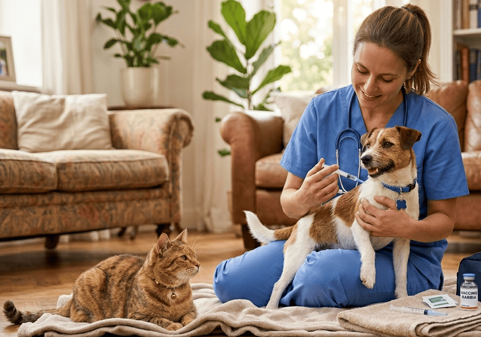 Vaccinazione antirabbica di cane e gatto durante visita veterinaria a domicilio a Milano