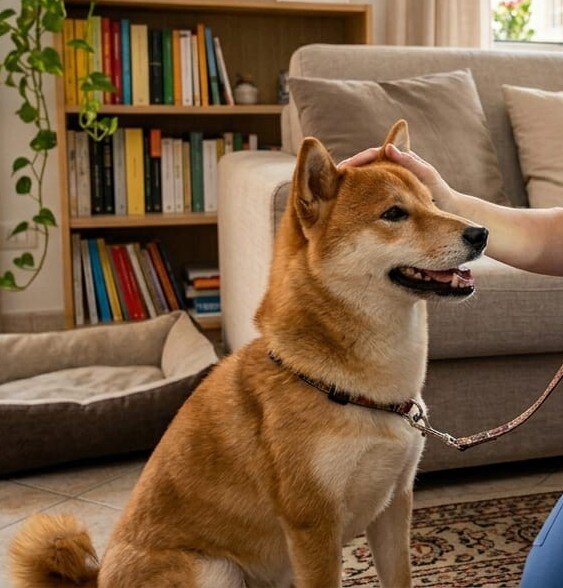 Shiba Inu con otite durante visita veterinaria a domicilio Milano